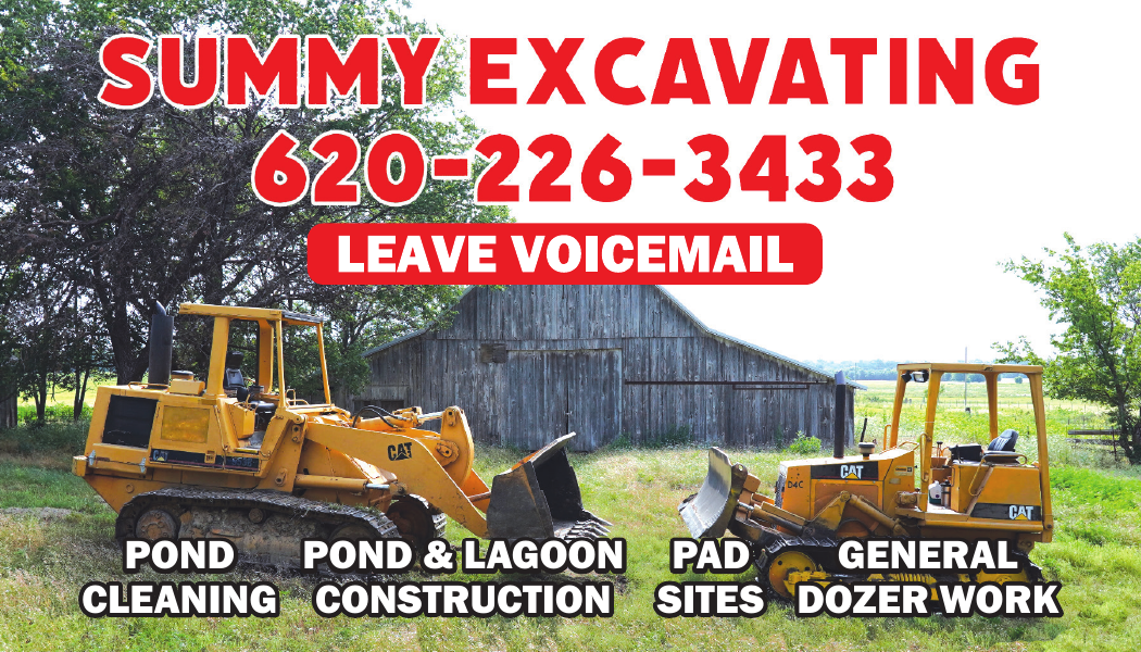 Summy Excavating business card with phone number and excavating services